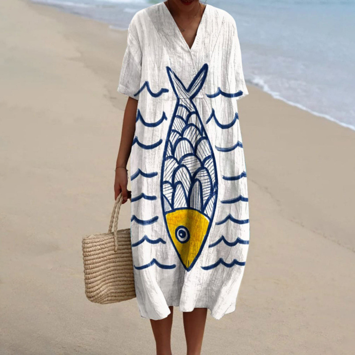 Kalinda™ | Vestido de Verano con Estampado de Peces