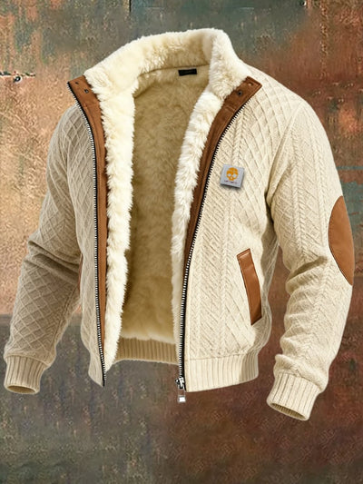 Chaqueta outdoor para hombre con textura retro y tejido jacquard, cálida, con varios bolsillos.