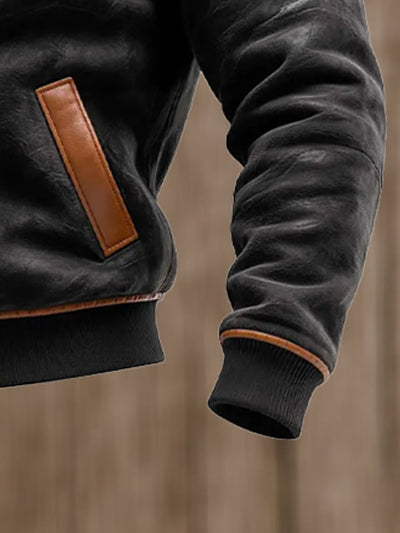 Chaqueta outdoor cálida con múltiples bolsillos y costuras de gamuza vintage para hombre