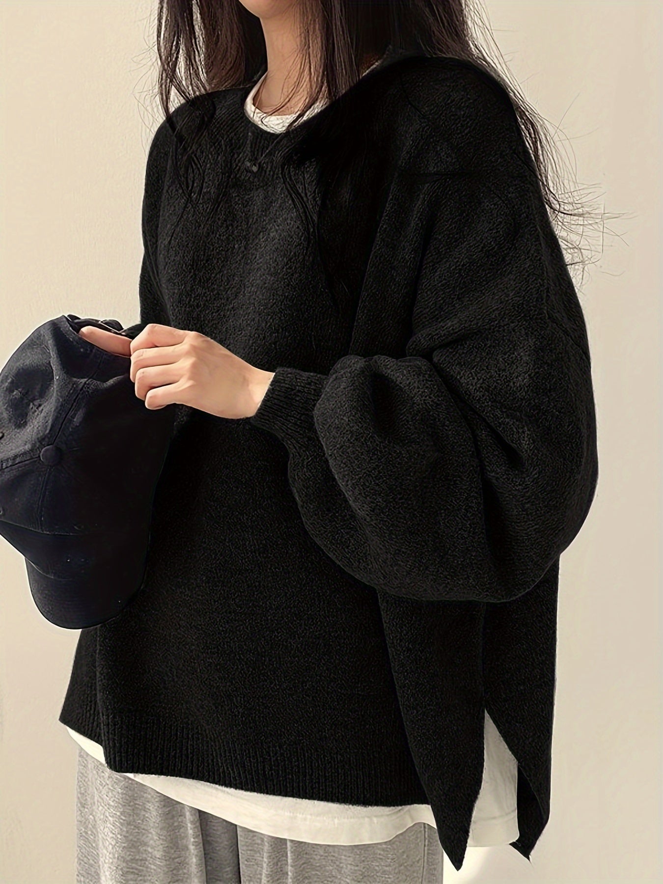 Pearline - Jersey De Cuello Redondo y Manga Larga