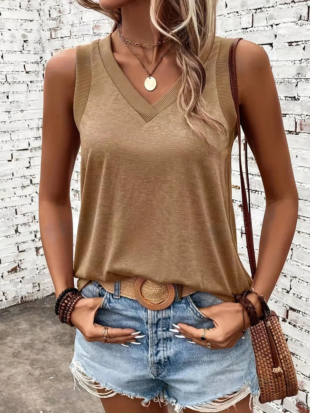 Analia - Top Transpirable Con Cuello En V Y Sin Mangas