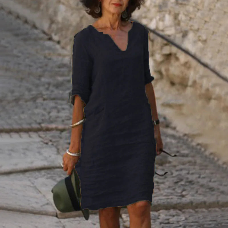 Vestido Mini Vintage Verano Lino-Algodón