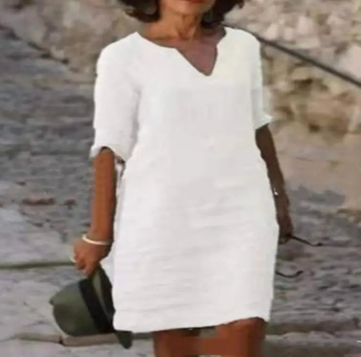 Vestido Mini Vintage Verano Lino-Algodón