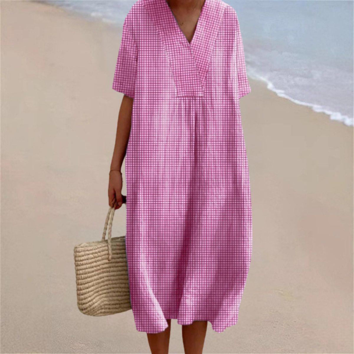 Harper™ | Vestido de Verano a Cuadros Rosa