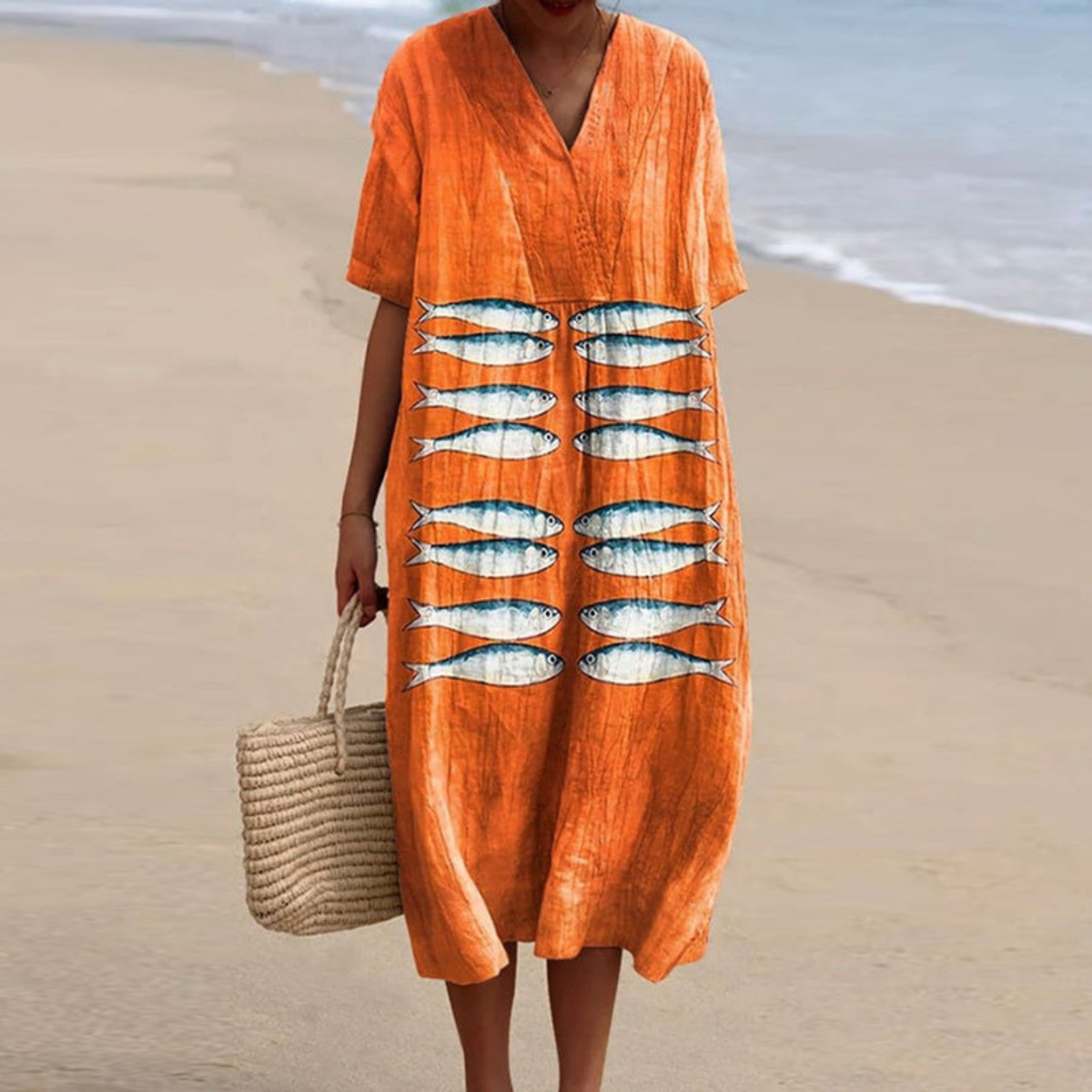 Kailani™ | Vestido de Verano con Arte de Sardina Costera