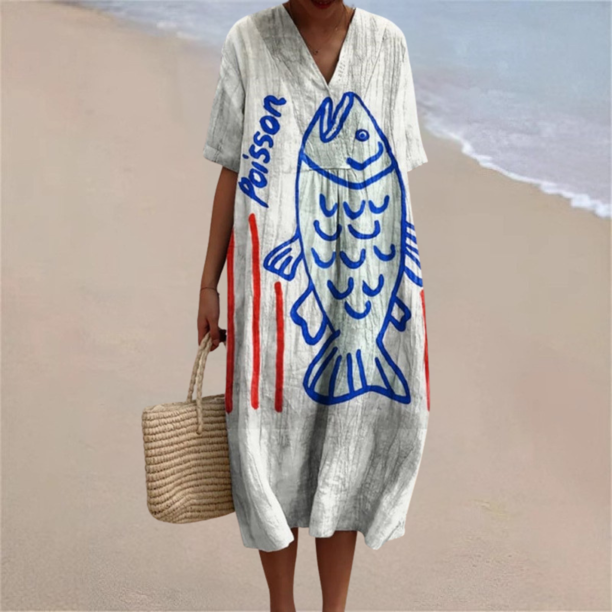 Seraphine™ | Vestido Midi de Pescado Coastal Sketch