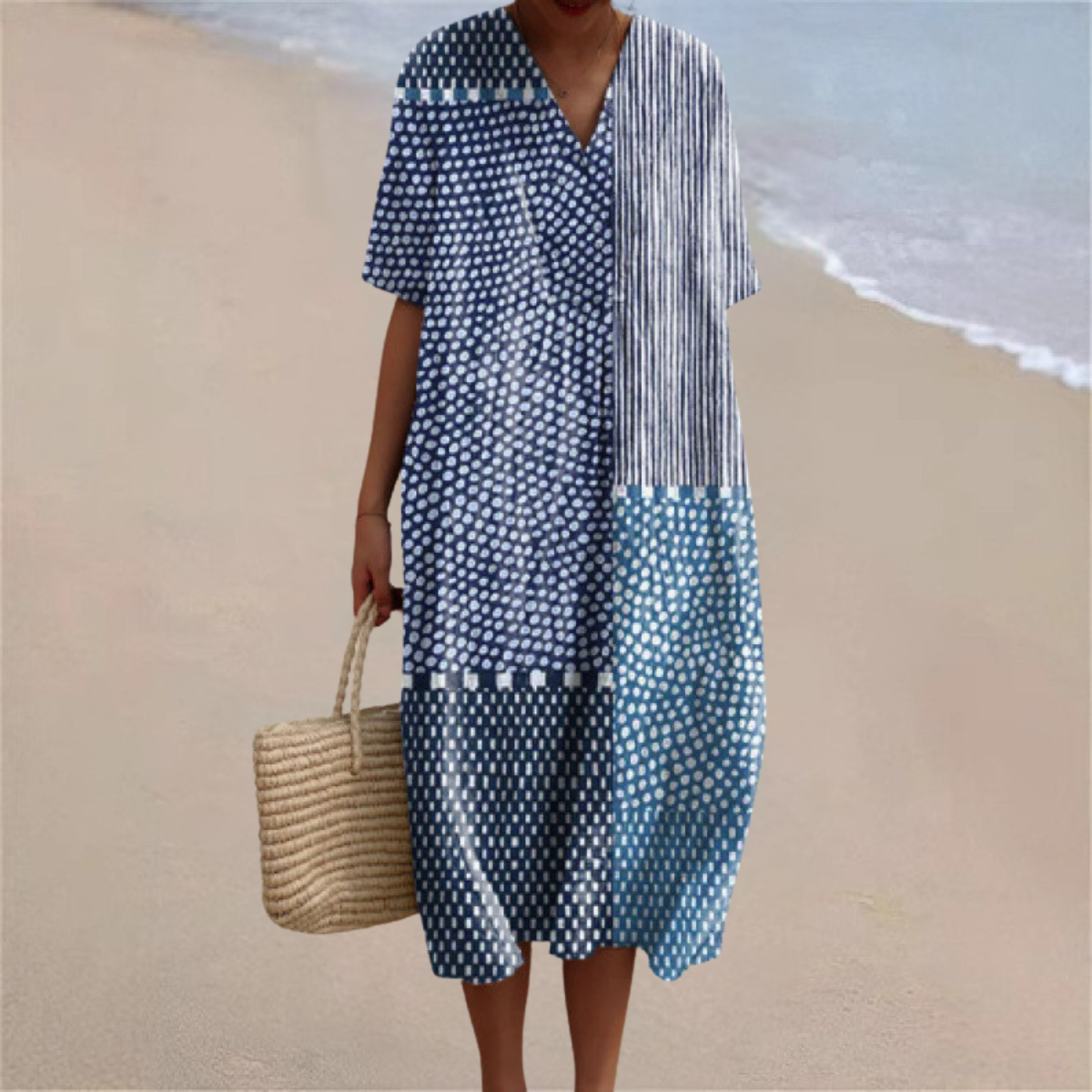Aria™ | Vestido de Verano Patchwork Azul