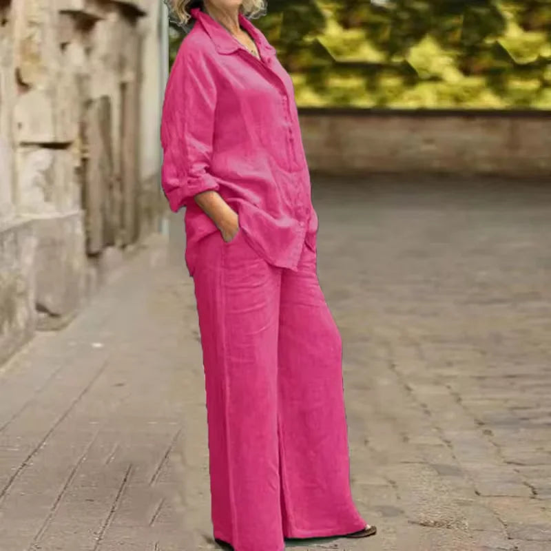 Claudia | Set de Lino de 2 Piezas con Pantalón Ancho y Blusa Ligera