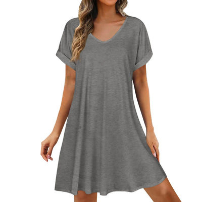 Paola | Vestido de Verano Liviano con Cuello Redondo y Mangas Cortas