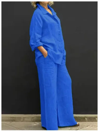 Claudia | Set de Lino de 2 Piezas con Pantalón Ancho y Blusa Ligera