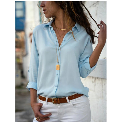 Camisa de Otoño Polo para Mujer Blusa de Oficina Vintage Camisa Suelta de Botón Camisas de Moda