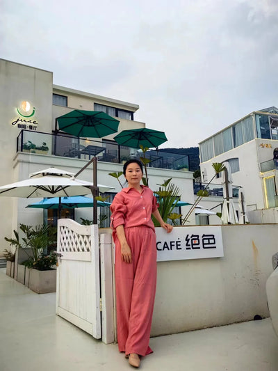 Claudia | Set de Lino de 2 Piezas con Pantalón Ancho y Blusa Ligera