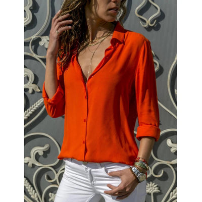 Camisa de Otoño Polo para Mujer Blusa de Oficina Vintage Camisa Suelta de Botón Camisas de Moda