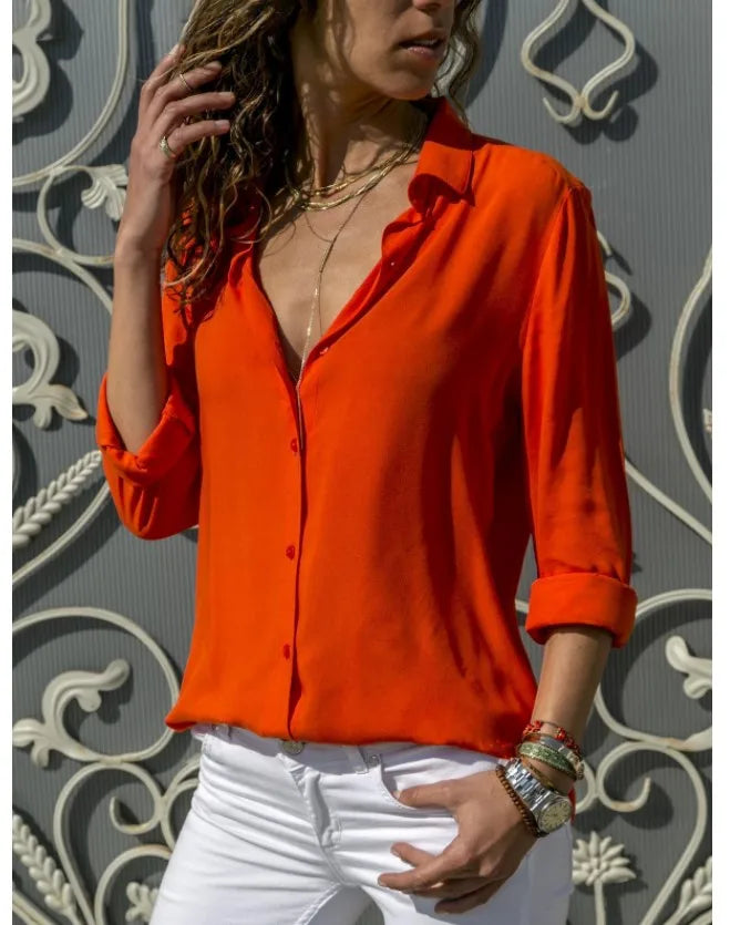 Camisa de Otoño Polo para Mujer Blusa de Oficina Vintage Camisa Suelta de Botón Camisas de Moda