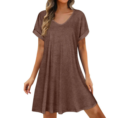 Paola | Vestido de Verano Liviano con Cuello Redondo y Mangas Cortas