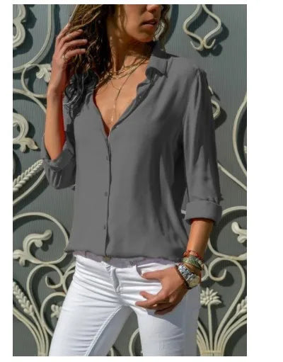Camisa de Otoño Polo para Mujer Blusa de Oficina Vintage Camisa Suelta de Botón Camisas de Moda