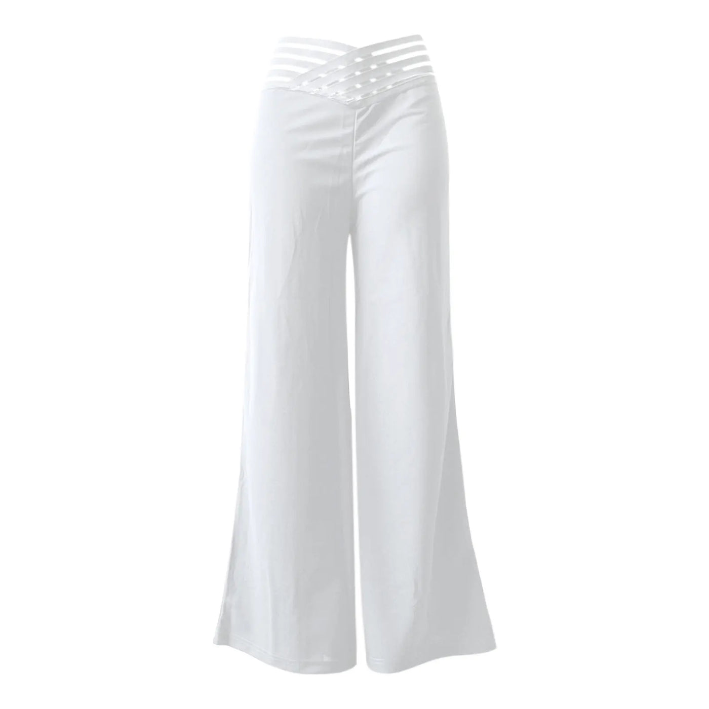 Pantalones de mujer acampanados elegantes para oficina, pantalones casuales de cintura alta, primavera verano, sólidos, malla transparente cruzada, pantalones de pierna ancha
