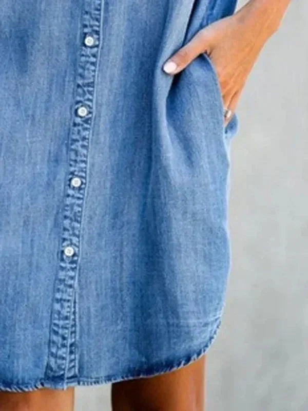 Carolina | Vestido Maxi de Mezclilla con Escote Cuadrado y Bolsillos