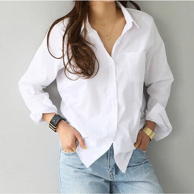 Blusa de Algodón Camisa Blanca Moda Mujeres Blusas Mujer De Moda Estilo OL Tops Casual Camisas y Blusas de Manga Larga 3496