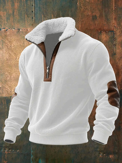 Sudadera de punto para hombre con cremallera y cuello de piel.
