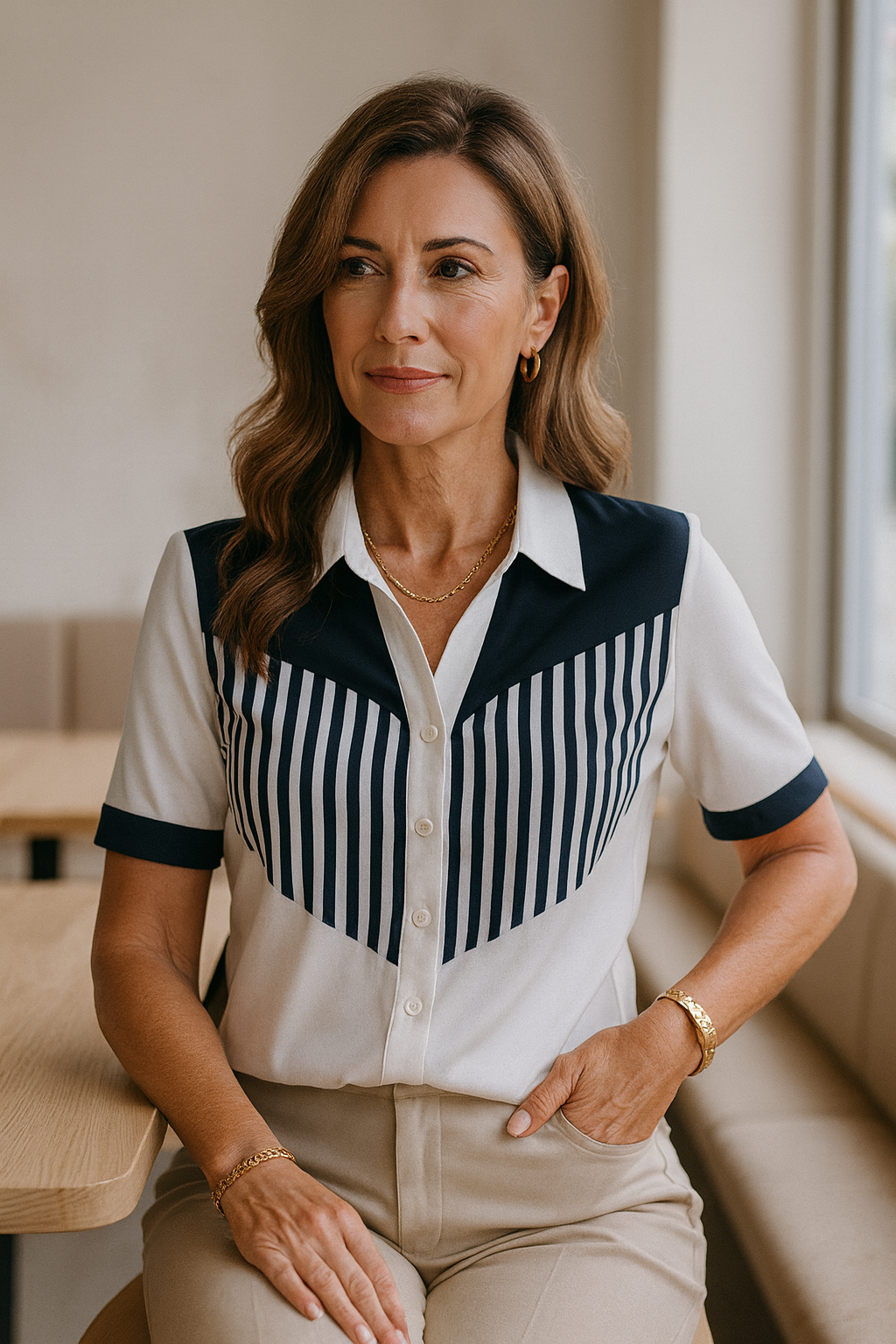 Perla | Blusa Casual de Estampado en Blanco y Negro