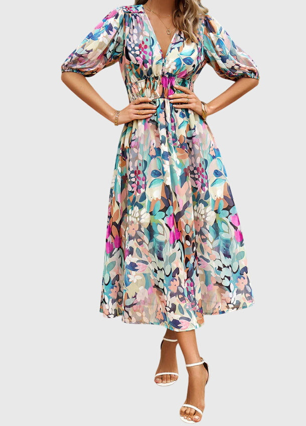 Merlin™ | Vestido Midi Floral Halagador