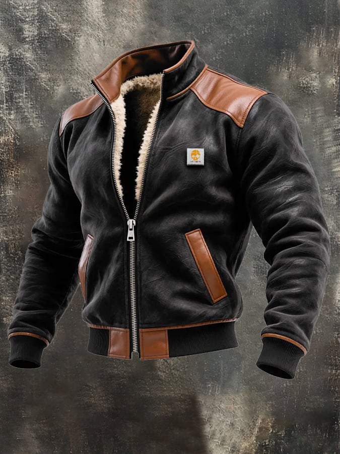 Chaqueta outdoor cálida con múltiples bolsillos y costuras de gamuza vintage para hombre