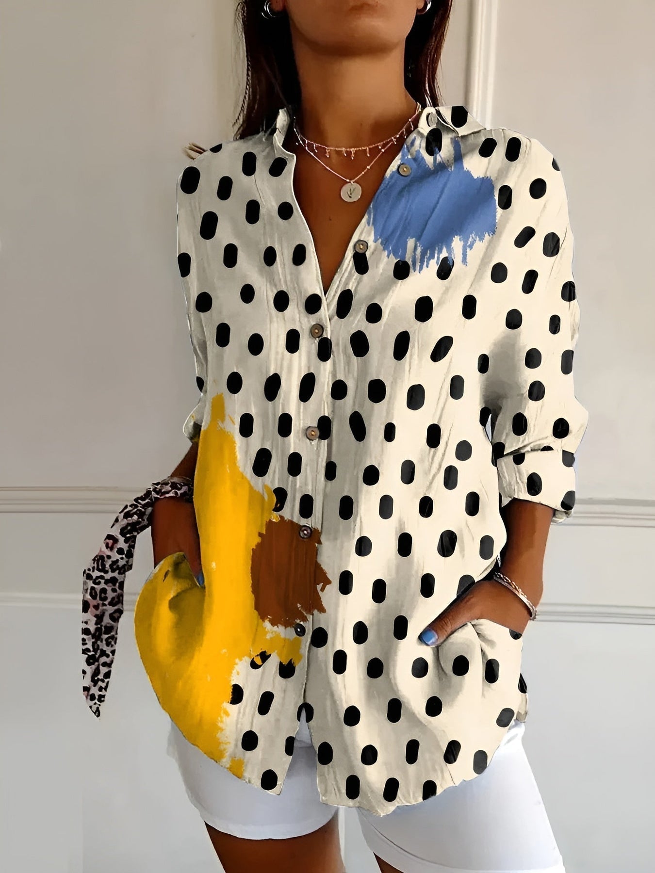 Brenda - Blusa Casual Con Flores Y Olas