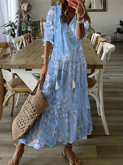 Junio | Vestido Maxi Boho con Cobertura Agradada para el Abdomen